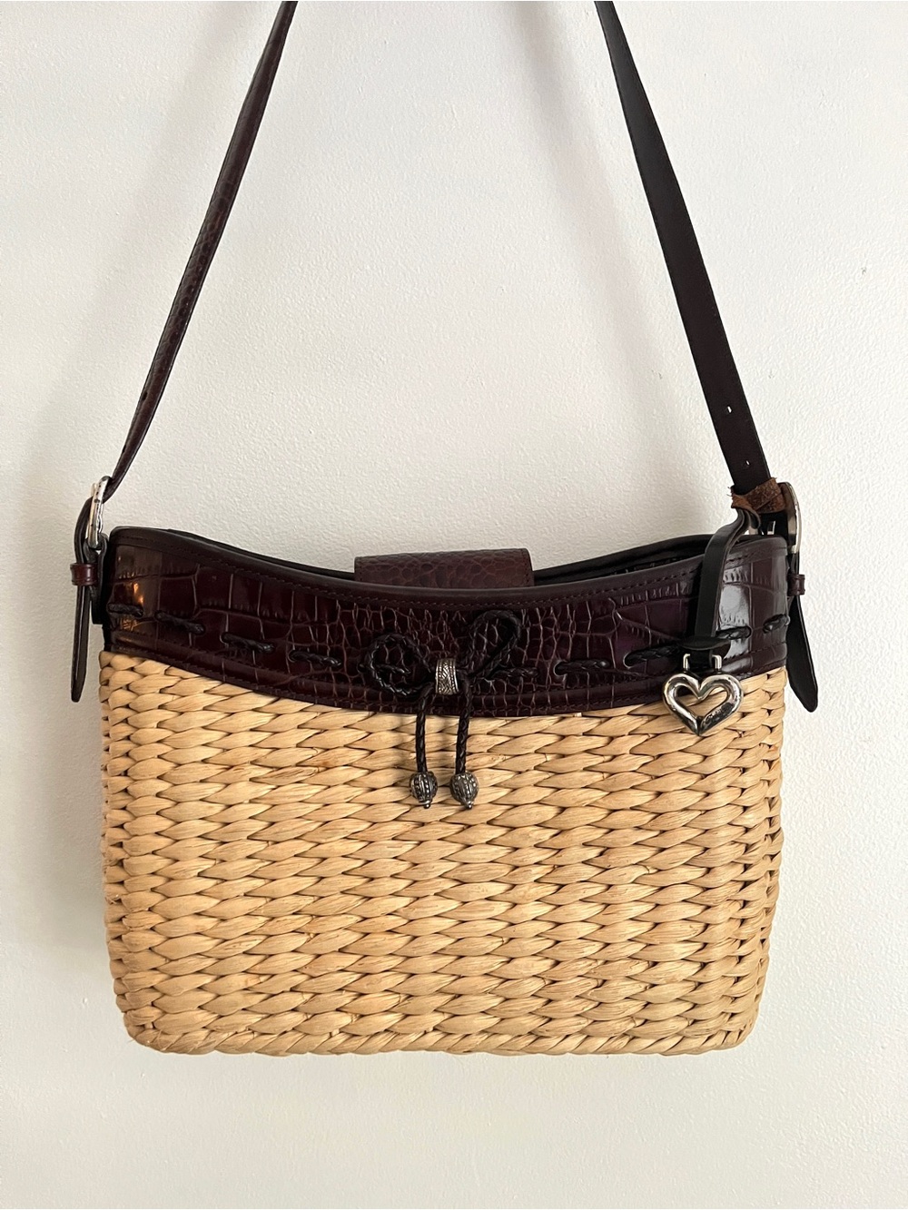 Brighton Woven And Leather Vintage Handbag Adjustable Strap Cottagecore Boho